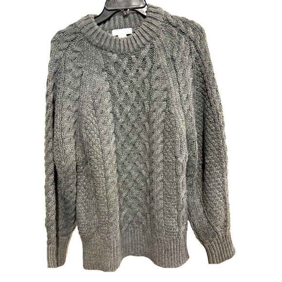 H&M Women’s Gray Cable Knit Crewneck Long Sleeve Pullover Sweater Size Small - Picture 1 of 3